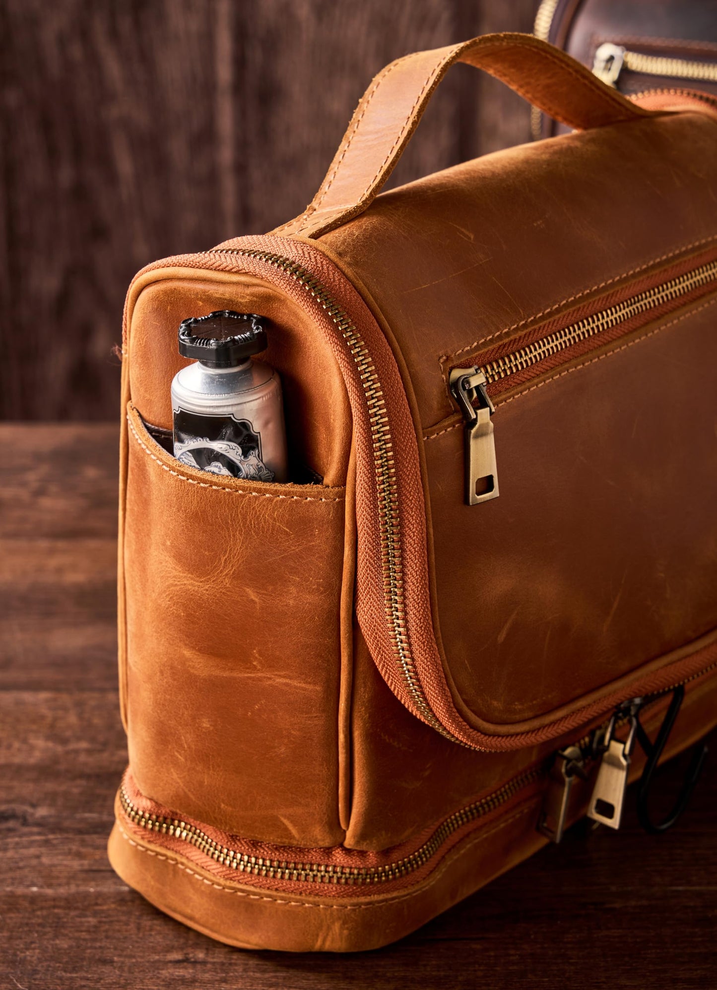EURYNOME Travel Toiletry Bag For Men, Genuine Leather Shaving Dopp Kit Bottom Storage Holds More (11x8.6x4.7)-Mens Toiletry Bag -Leather Makeup Cosmetic Organizer Kit - Men Travel Toiletries Bag