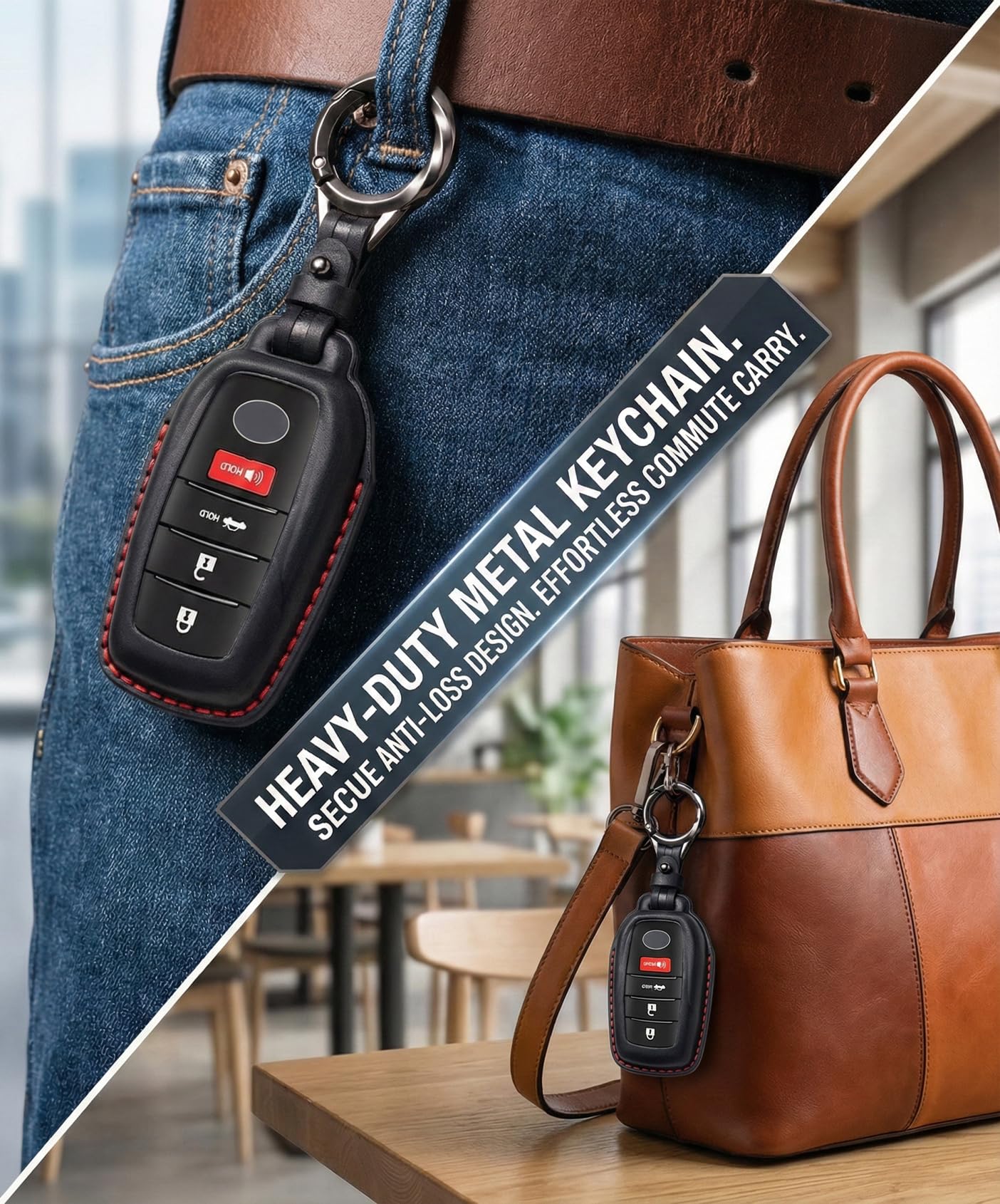 YONUFI for Toyota Key Fob Cover Leather Car Key Fob Case Keychain Compatible for Venza Tundra Rav4 Prime Sienna Corolla Cross Crown Hilux Key Holder -Black