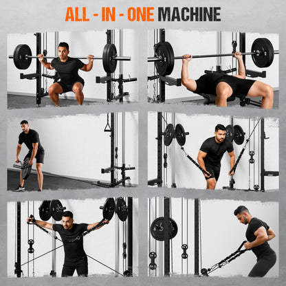 GOIMU WM3-V4 Folding Squat Rack, Wall Mounted Power Rack with Dual Independent Pulley System, Functional Trainer with 5 Adjustable Function Modes for Space Saving (WM3 Folding Cage Black)