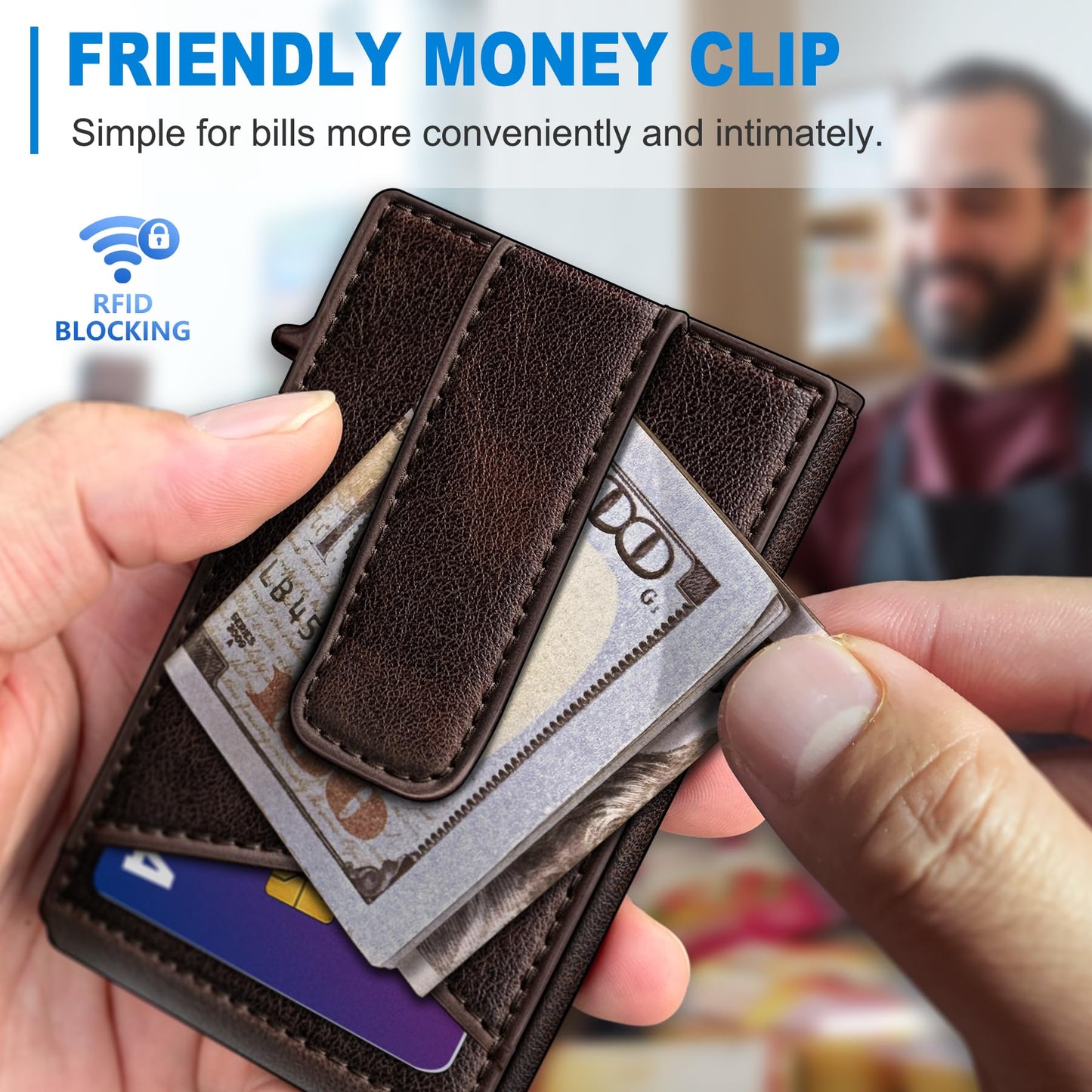 miyozi Airtag Wallet for Men Money Clip 9-Card Pop-Up Credit Card Holder with ID Window RFID Blocking Metal Case Magnetic Closure Front Pocket Wallet Gift Box