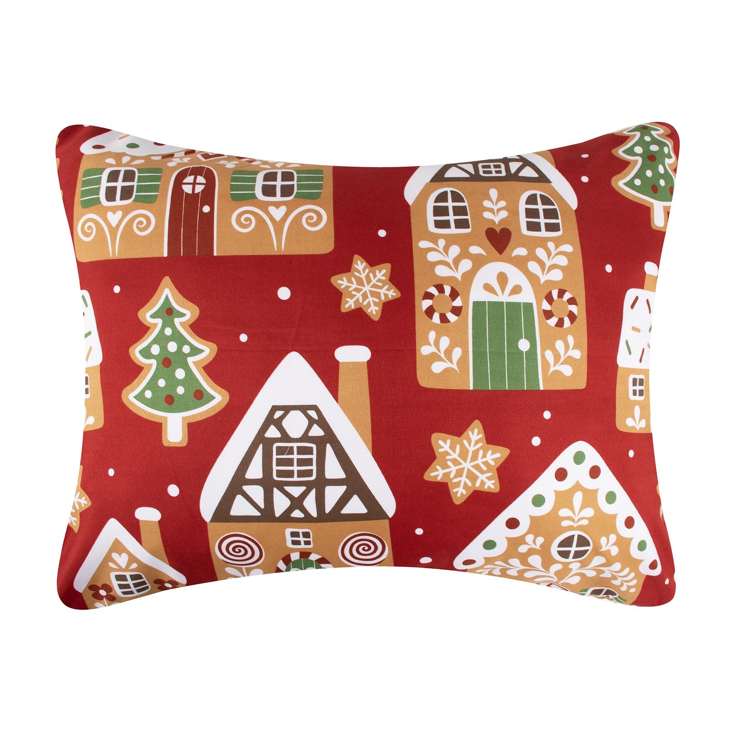 Greenland Home Gingerbread Lane Novelty Holiday Reversible Quilted Pillow Sham, Standard-20x26, Red