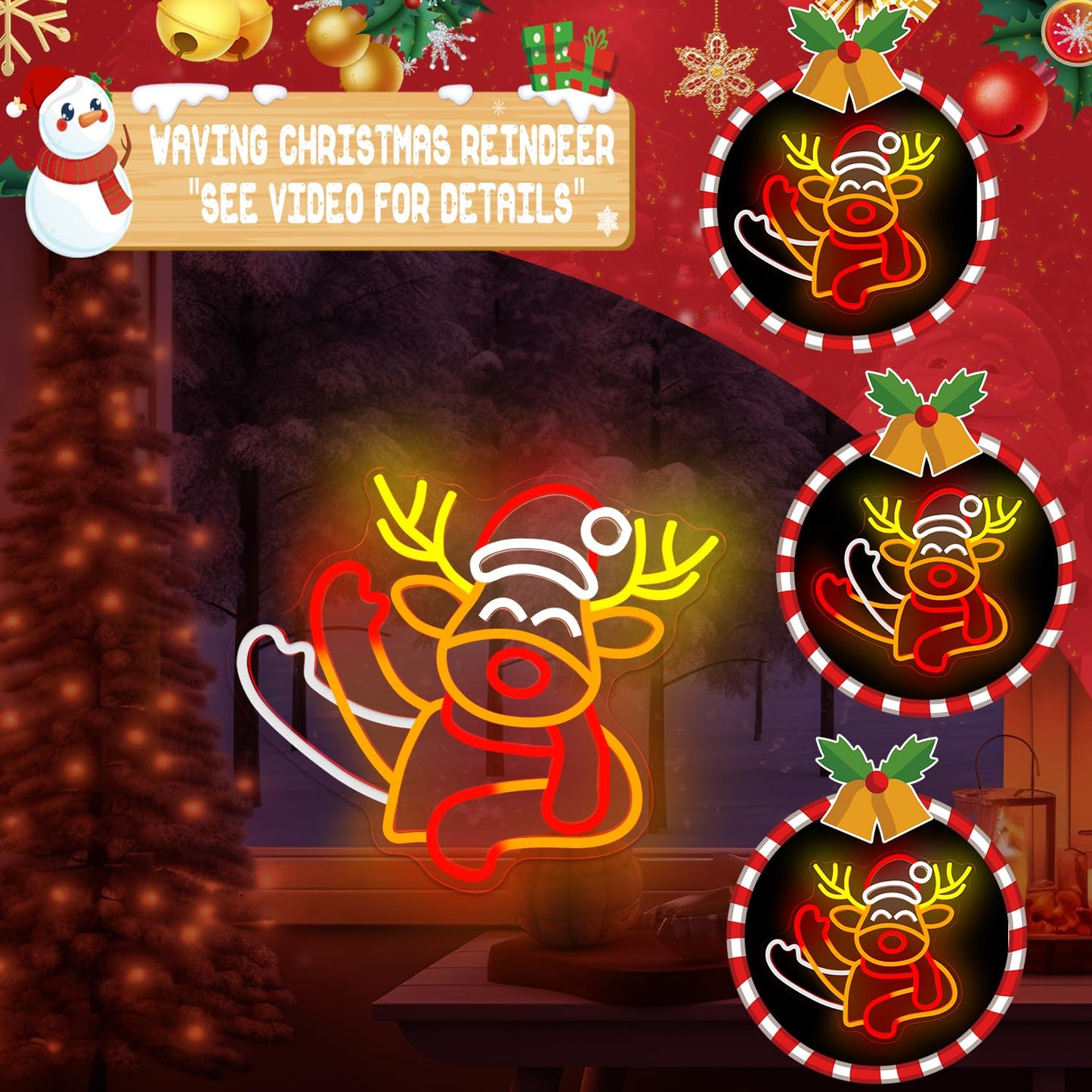 Christmas Neon Sign Waving Elk Neon Sign for Wall Decor Deer Led Neon Animated Christmas Lights Looks Like Elk Waving Reindeer Light Up Signs for Window Wall Art for Party Home Decoration Gift