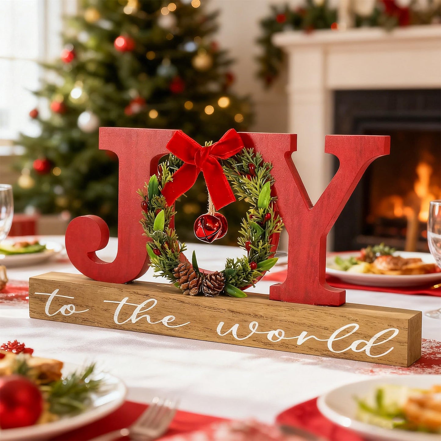 Christmas Wooden Joy Sign Decor,Christmas Tiered Tray Tabletop Decorations Indoor,Freestanding Xmas Joy Sign Table Centerpiece for Office Desk Shelf Holiday Home Party Mantel Gift Winter Rustic