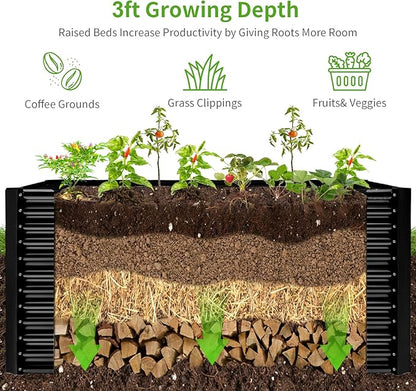 Land Guard 6x3x3ft Rectangular Galvanized Raised Garden Beds, Large-Capacity Metal Planter Box Outdoor, Durable Deep Raised Garden Bed 3ft Tall, Raised Beds for Gardening Vegetables, Dark Grey