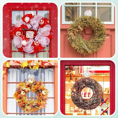 VIS'V Wreath Hanger, Large Suction Cup Wreath Hooks with Wipes, Heavy Duty, 22 LB Capacity, Removable and Reusable, Clear, 4 Pcs