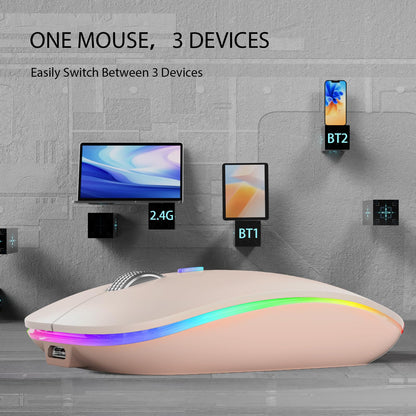 TENMOS Wireless Bluetooth Mouse, LED Slim (Bluetooth 5.1/5.0 + USB) 2.4GHz Rechargeable Silent Bluetooth Wireless Mouse with Type C Adapter for Laptop/MacBook/iPad OS 13 and Above (Matte Black)