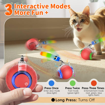 UPSKY Interactive Cat Toy Ball for Indoor Cats, Automatic Moving Electric Rolling Cat Ball Toy, 3-Speed Modes Smart Kitten Toys with Sounds, USB Rechargeable Cat Toy for Indoor Bored Cats