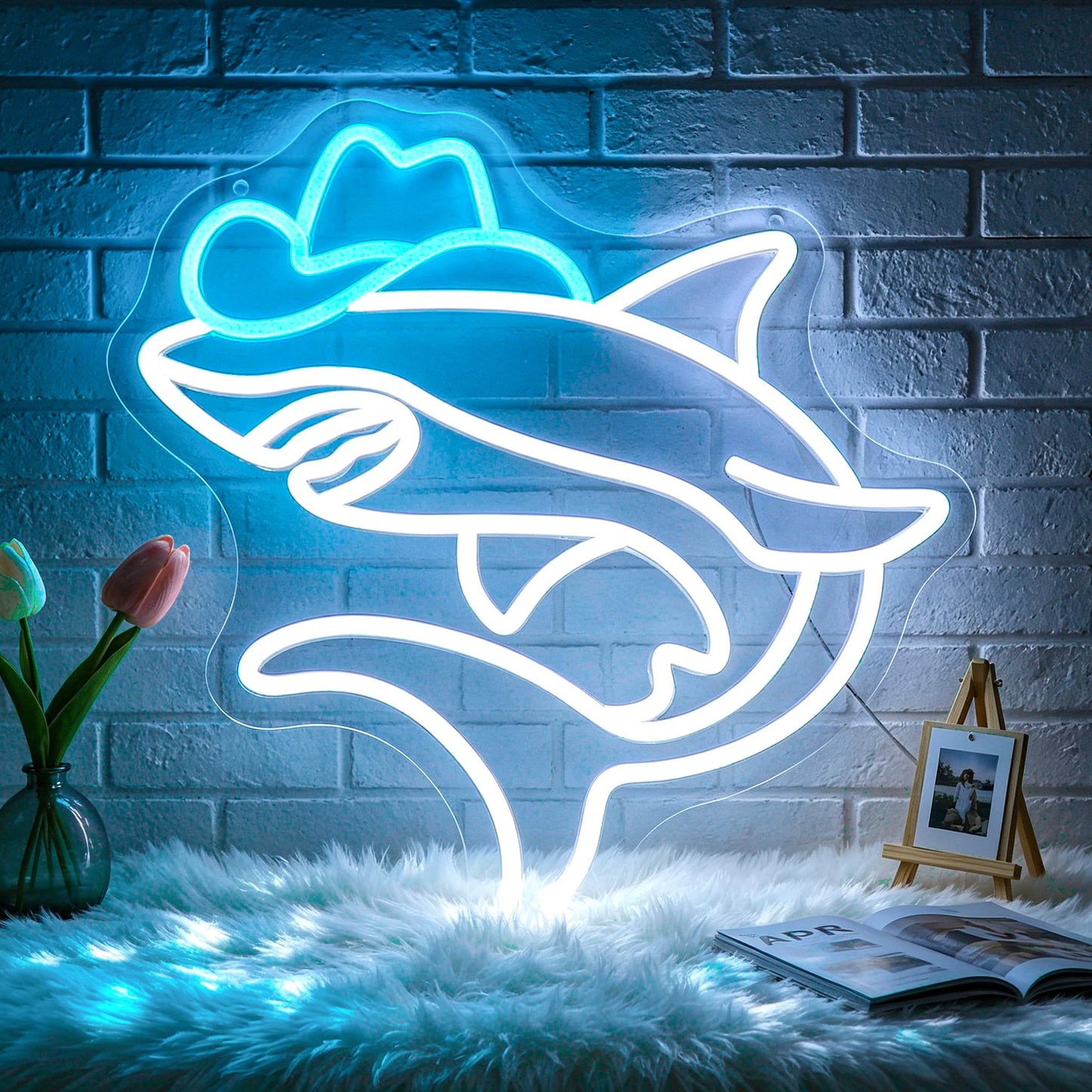 Gdbkabf Neon Sign, Shark Neon Signs for Wall Decor - Dimmable Cowboy Shark LED Signs for Bedroom, Gaming Room, Living Room, Party, Bar, Home Decor - USB Powered Light Up Sign Decorations Gift