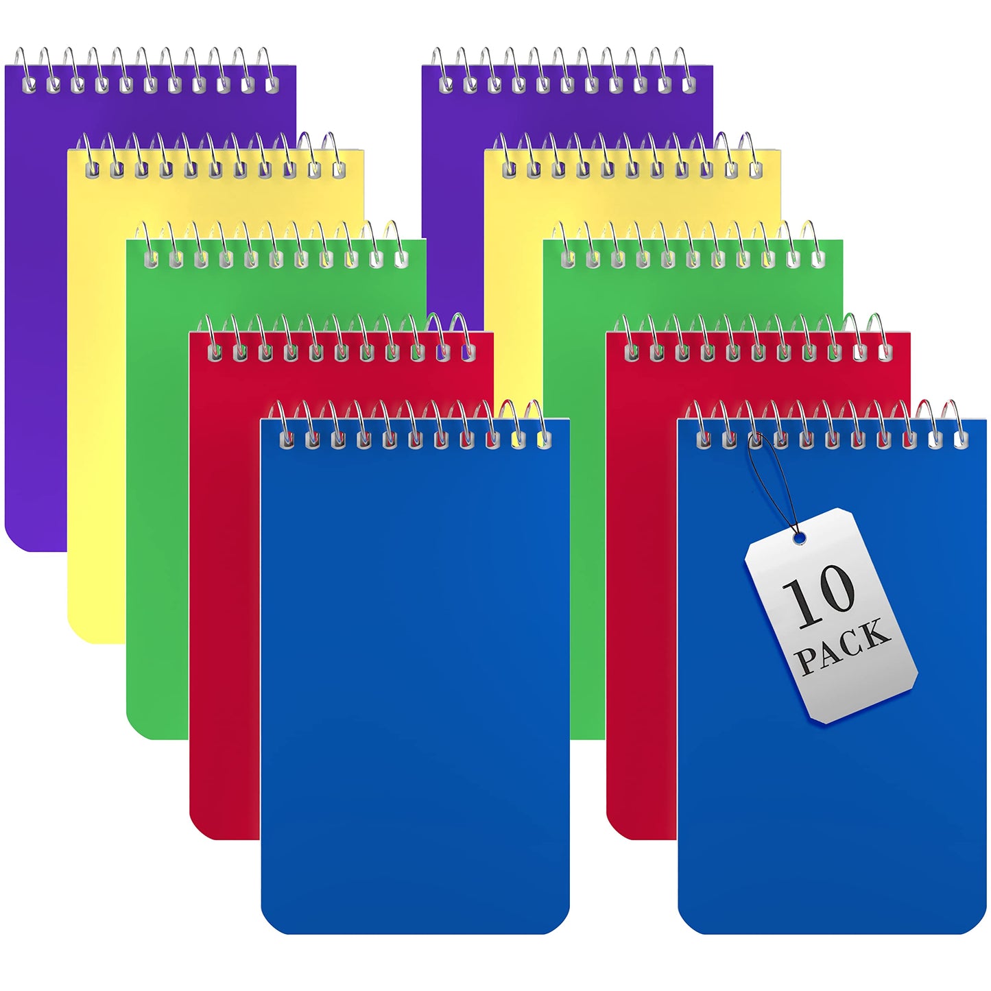 Small Notebooks, Spiral Notepads 3x5" - (Pack of 10) Pocket Notebook, Memo Pads For Home, Office, College, School - Lined College Ruled Paper - 5 Colored Notebooks, 75 Sheets Per Notebook
