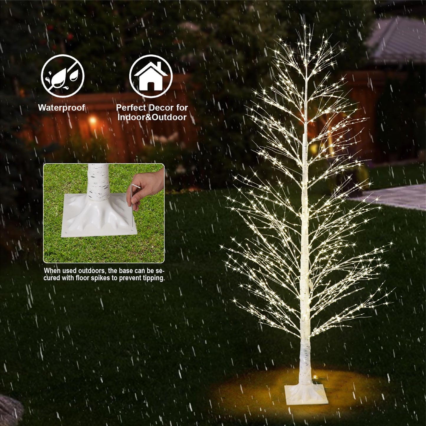 Lituplife 6FT Enchanting Birch Tree with 1300 LED Lights, Twinkle Light White Christmas Tree with Timer IP44 Waterproof for Indoor Outdoor Festival Wedding Party Christmas Decorations