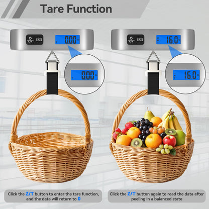 Luggage Scale Dr.meter Travel Essentials Luggage Weight Scale Backlight LCD Display 110lb/50kg Electronic Balance Digital Postal Travel Accessories with Rubber Paint Handle Temperature Sensor Silver