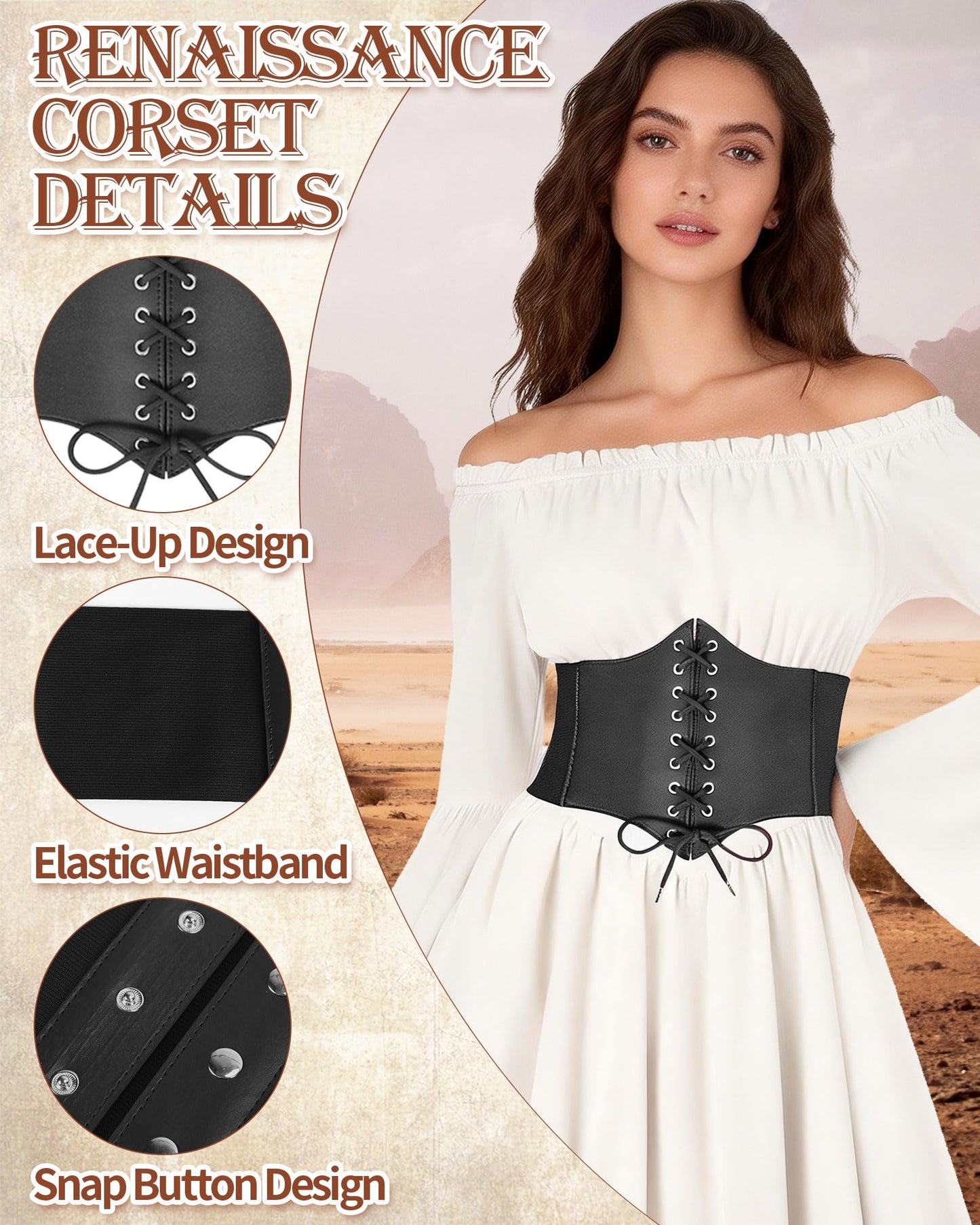 PARTTELY 5Pcs Corset Belt Renaissance Costume Women Pirate Accessories Lace-up Renaissance Corset with Belt Bag Pirate Costume Women for Cosplay