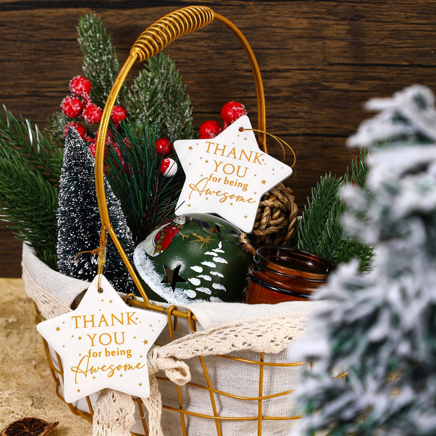 Sieral 6 Pcs Thank You Ornaments Bulk Christmas Office Gifts for Coworker Employee Star Ceramic Double Sided Thank You for Being Awesome Xmas Decor Inspirational Gift Teacher Nurse Team Customers