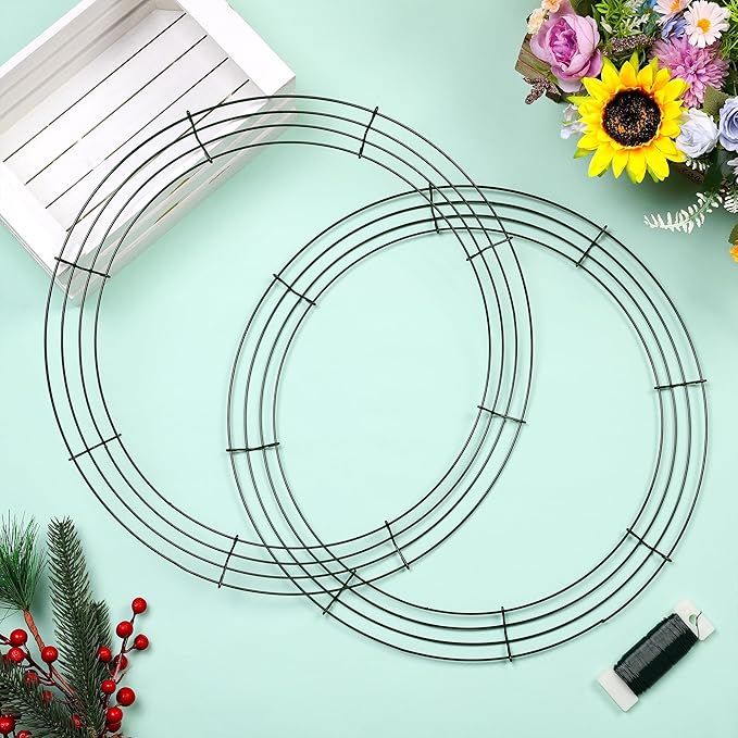 Fovths 12 Pack Christmas Wire Wreath Ring 16 Inches Metal Wire Wreath Frame with Floral Wires Green DIY Floral Crafts for Xmas Halloween New Year Holiday Valentines Day Decor