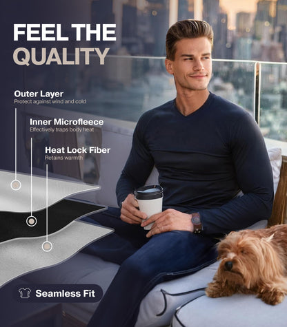 Thermajohn Thermal Shirts for Men V Neck Long Sleeve Thermal Compression Shirts for Men Base Layer Cold Weather (Black, X-Large)