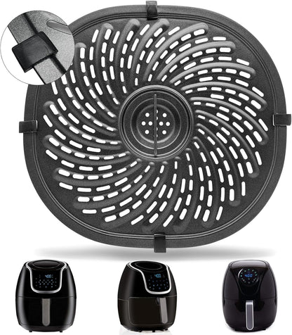 Replacement Parts for PowerXL Vortex 7 QT Air Fryer, Oval 10.3''*9.5'' Food Grade Stainless Steel Air Fryer Accessories Grill Pan Grill Plate Crisper Plate Tray Rack with Rubber Bumpers