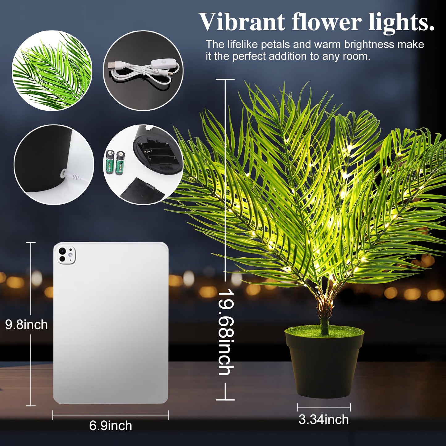 hibeauti 19.6" Artificial Twinkling Tree Light, USB & Battery Operated LED Plant Lamp for Bedroom Office Bar Office Party Decor, Ideal Christmas Birthday Mothers Day Housewarming Gifts for Men Women