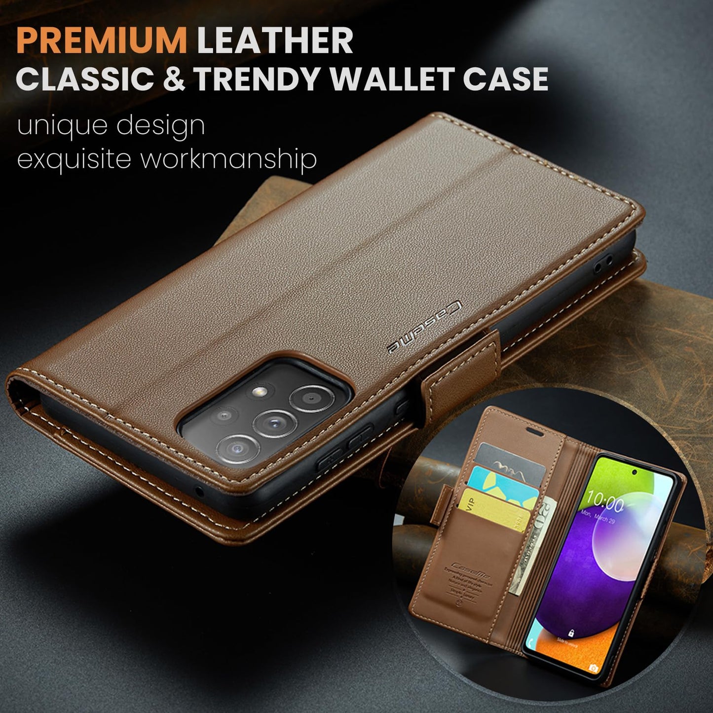 Rerzoiro for Samsung Galaxy A52 4G/5G Case, Premium PU Leather Wallet Case Flip Cover with [RFID Blocking][Card Holder][Stand Function] for Samsung Galaxy A52 (5G/4G)/A52s 5G, Brown