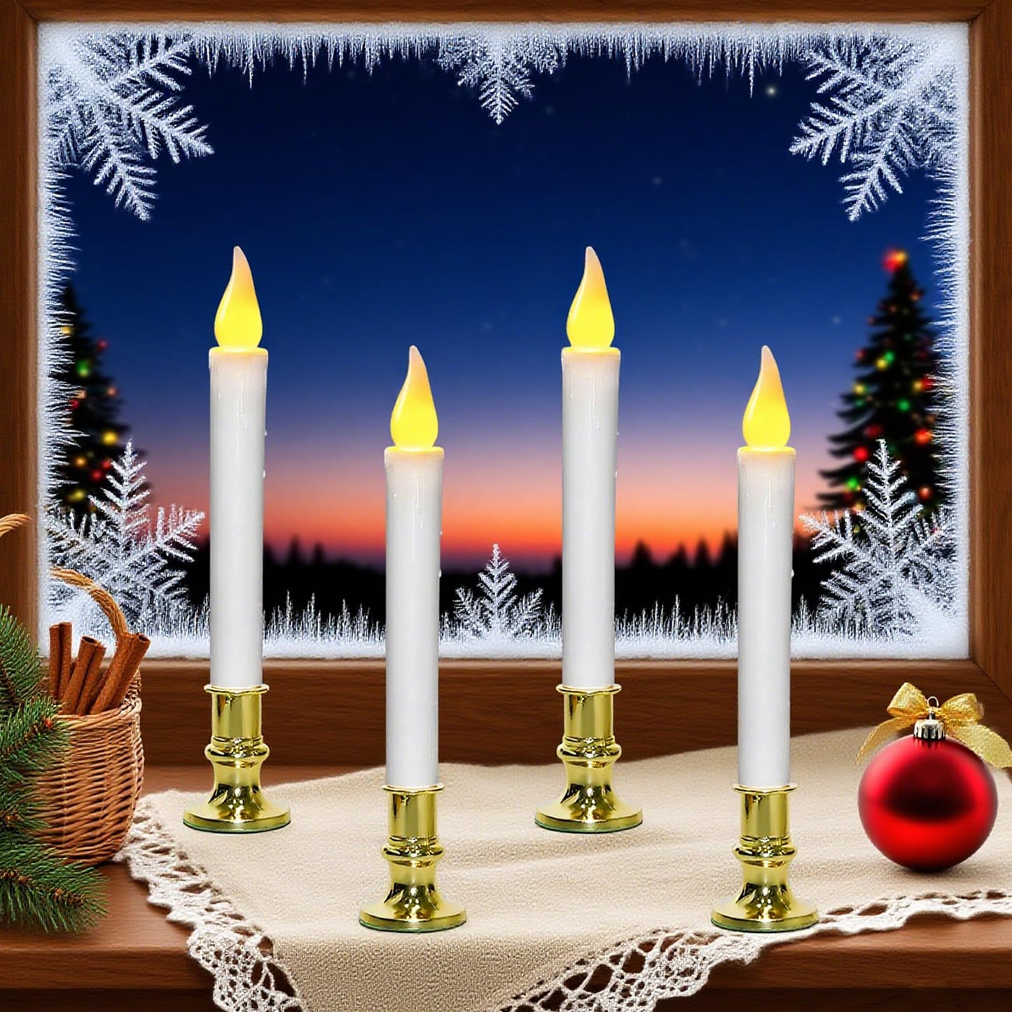 CHYSUPER 4Pack Christmas Window Candles Battery Operated with Timer, 6H/18H Auto On/Off, LED Flameless Candles with Realistic Flickering Flame and Suction Cups for Holiday Home Decor