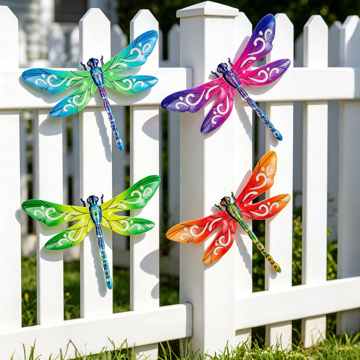 SUNREEK Metal Dragonfly Wall Decor, 12 Inches Dragonfly Outdoor Wall Art for Fence Garden Yard Patio Decorations