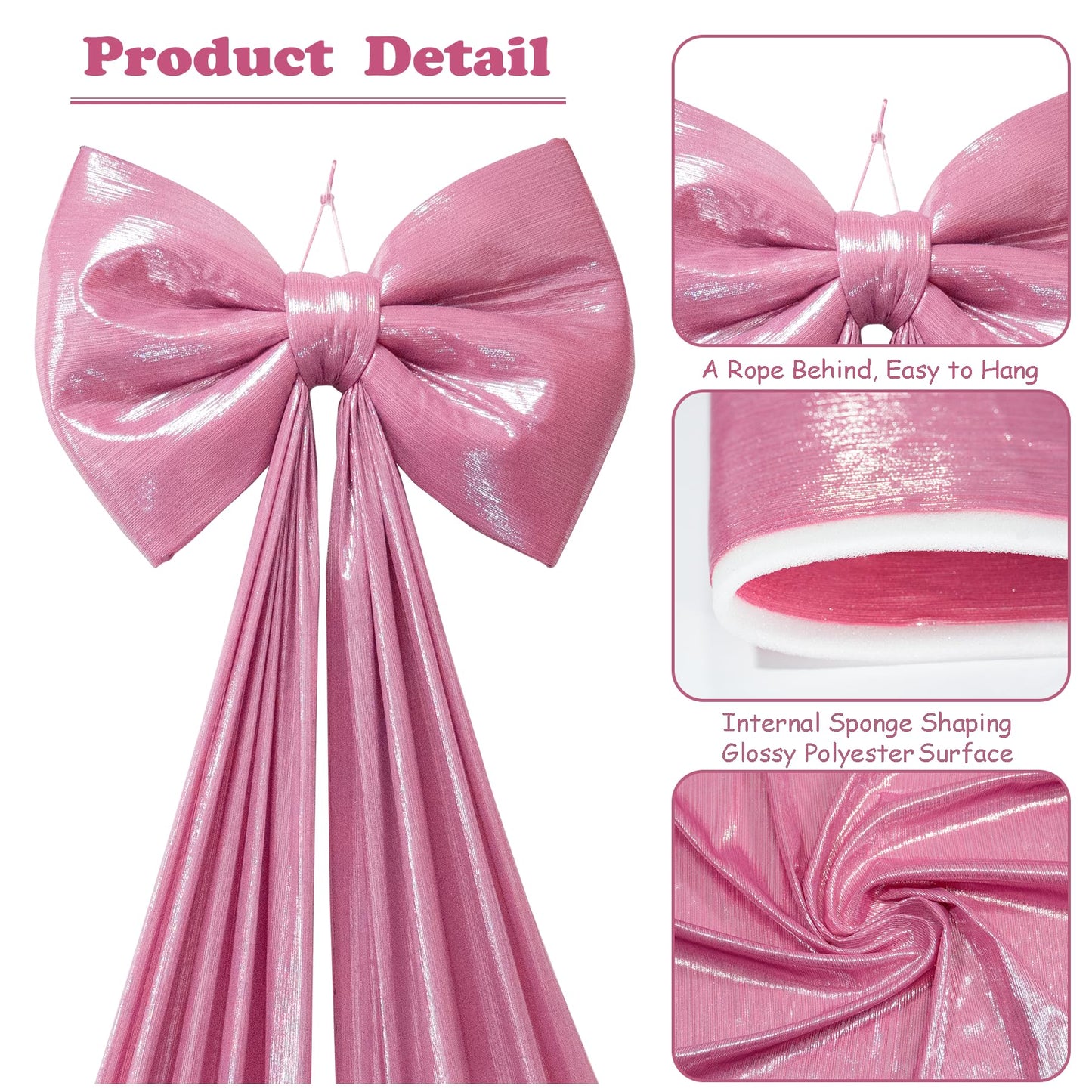 Hismir Christmas Tree Topper Bow，67x16 Inch Extra Large Room Decor Ribbon Bow for Wedding Engagement Birthday Party，Giant Xmas Bow Decorations for Home Wreath Door Wall(Pink)