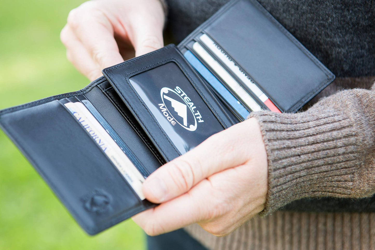 Stealth Mode Trifold Wallet for Men RFID Blocking – Genuine Napa Leather Extra Capacity Mens Wallet, 11 Card Slots, 3 ID Windows, Flip Out ID Holder, Large Tri Fold Leather Wallet for Men - Gift Ready