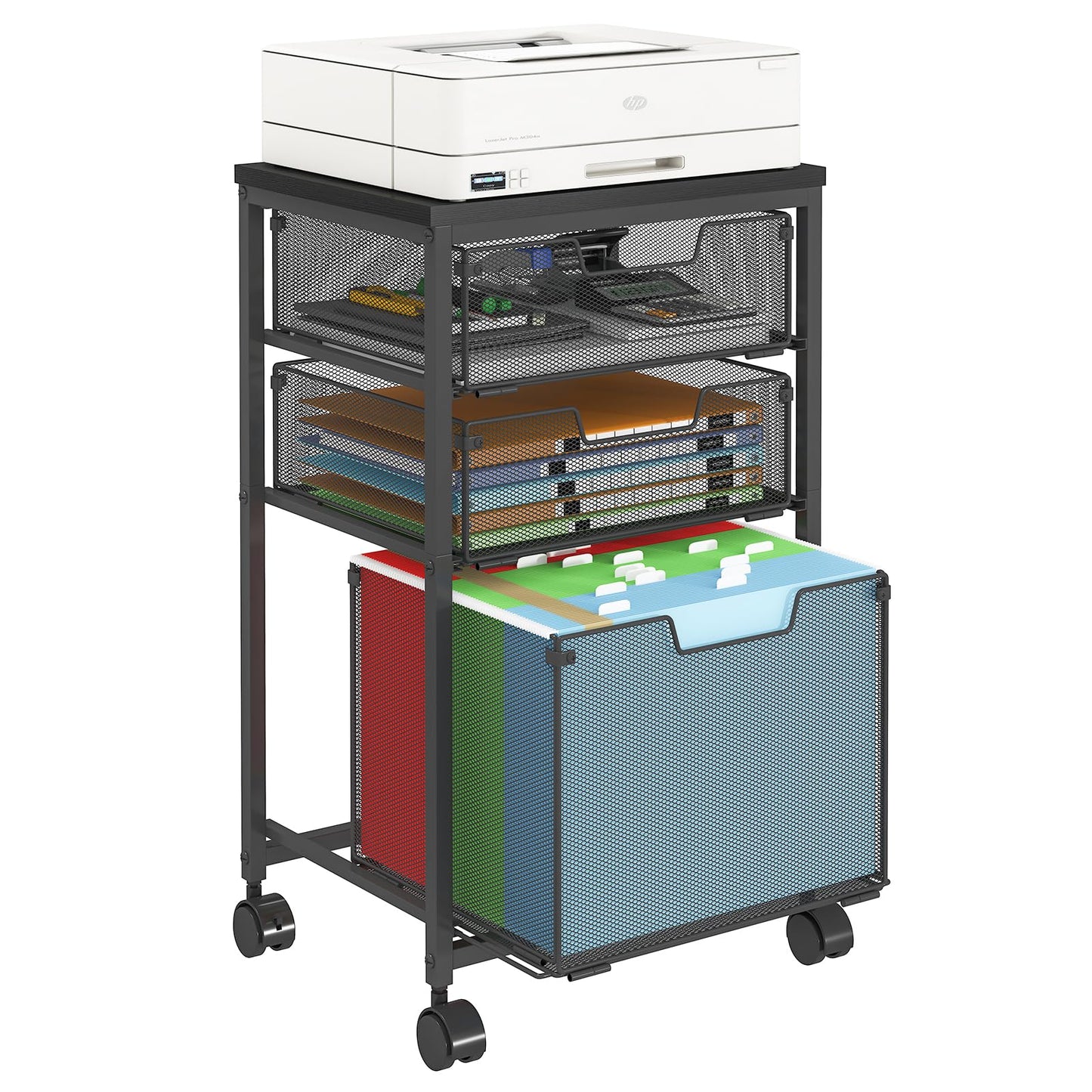 Sbanmao Rolling File Cart with 3 Drawers, Filing Cabinet, Hanging Folder Holder Organizer with Wheels, Under Desk Storage Utility Cart, File Cabinet Printer Stand for Home Office, Black
