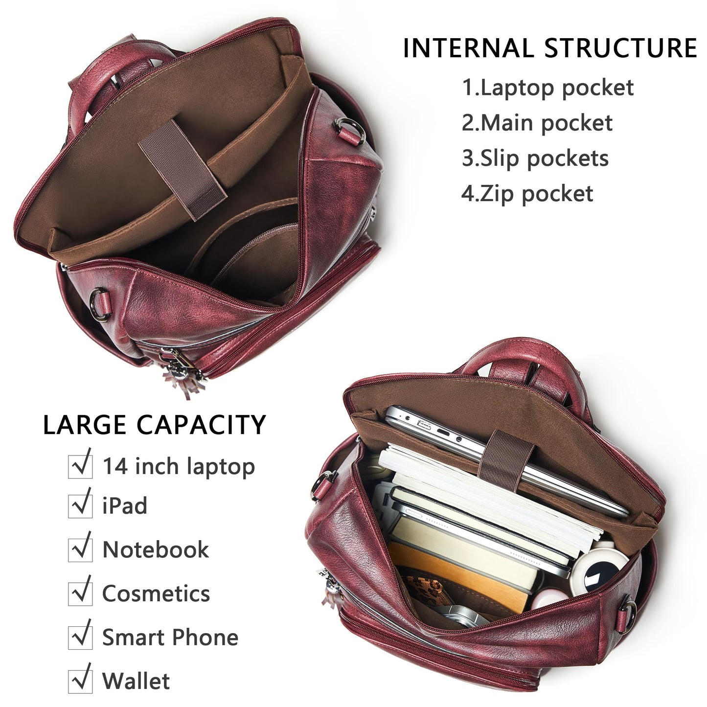 Shrrie Vegan Leather Laptop Backpack for Women 15.6 inch Work Backpack Fashion Travel Backpack Purse for Business College