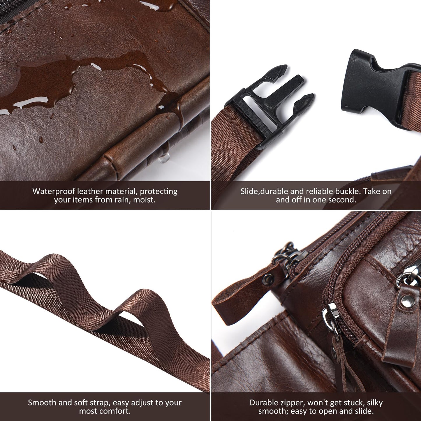 Soft Genuine Leather Fanny Pack for Men Women, Belt Bag Waist Packs Small Sling Crossbody Bag with Adjustable Strap for Travel Sport Walk (Coffee)