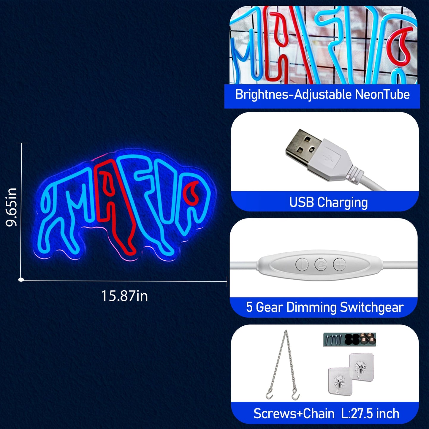 Football Team Neon Sign, Cool Dimmable Light Up Football Mafia Neon Merch USB Light Up Sign Bedroom Man Cave Game Room Home Bar Party Shop Decor Decoration for Kids Boys Birthday Christmas Gift (Maf 1)