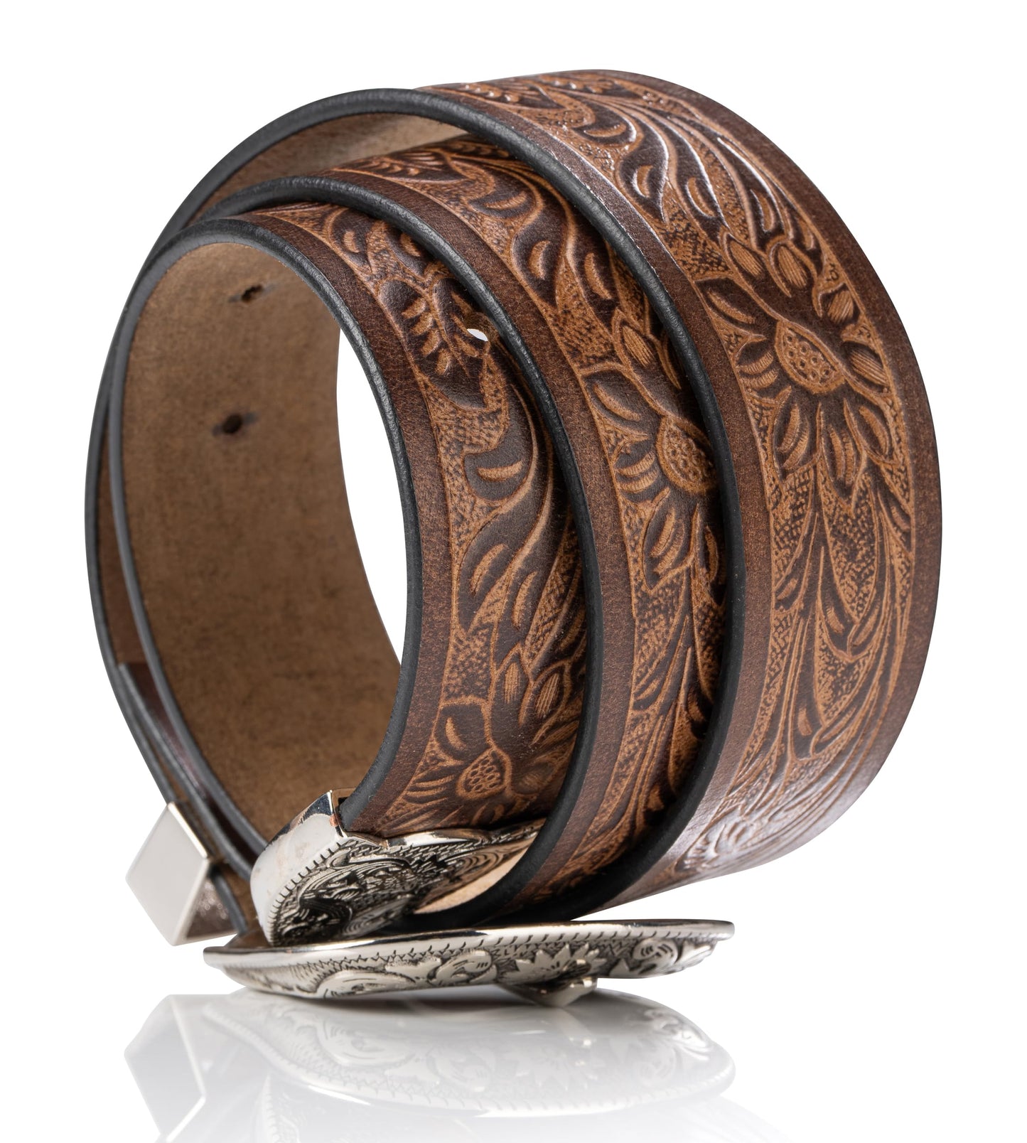 Angus Stoke western belt - Genuine buffalo leather - men's cowboy western & rodeo belt - hand-carved leather belt Jessy (Brown, 34-36")