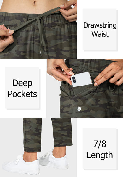 G Gradual Women's Pants with Deep Pockets 7/8 Stretch Sweatpants for Women Athletic, Golf, Lounge, Work Green Camo, 3X-Large