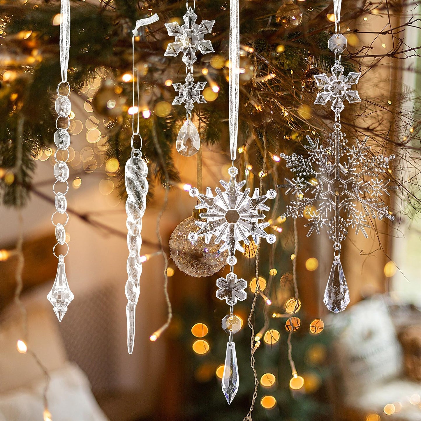 CCINEE 32pcs Crystal Hanging Ornaments, Acrylic Snowflakes Decorations for Valentine Easter Tree for Winter Wonderland Wedding Parties Home Pendants