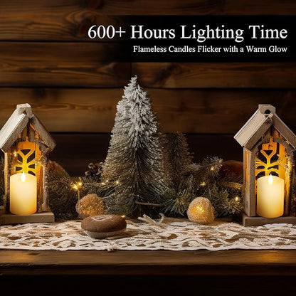 3x4 Flickering Flameless Candles Set of 2,Real Wax LED Battery Candles,with Timer,4 inch Flameless Candles with Remote,Battery Operated Candles,for Wedding Holiday Home Decor,Ivory