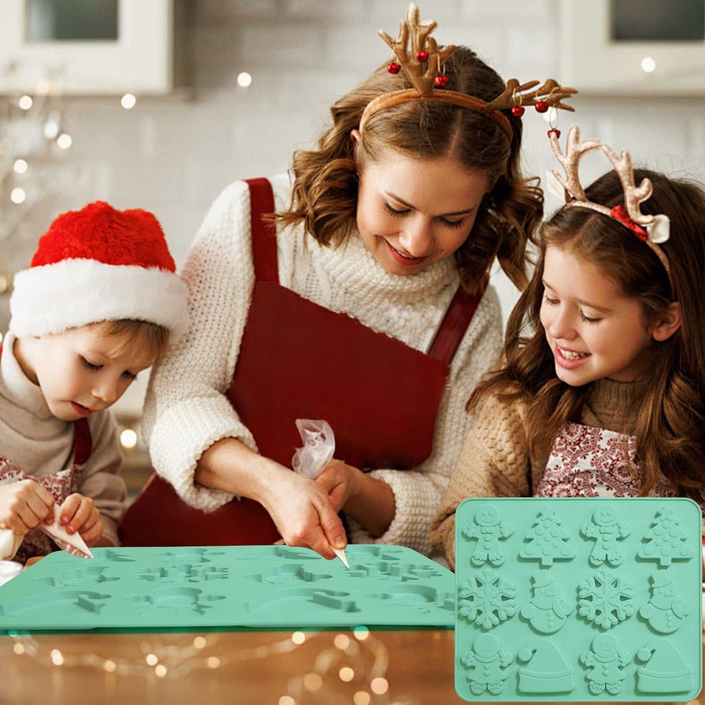 Zorazio 2Pack Christmas Silicone Cookie Chocolate Molds,Christmas Tree Silicone Mold, 12-Cavity Christmas Chocolate Mold for Candy Cookies Including Snowman Snowflakes Santa Hat