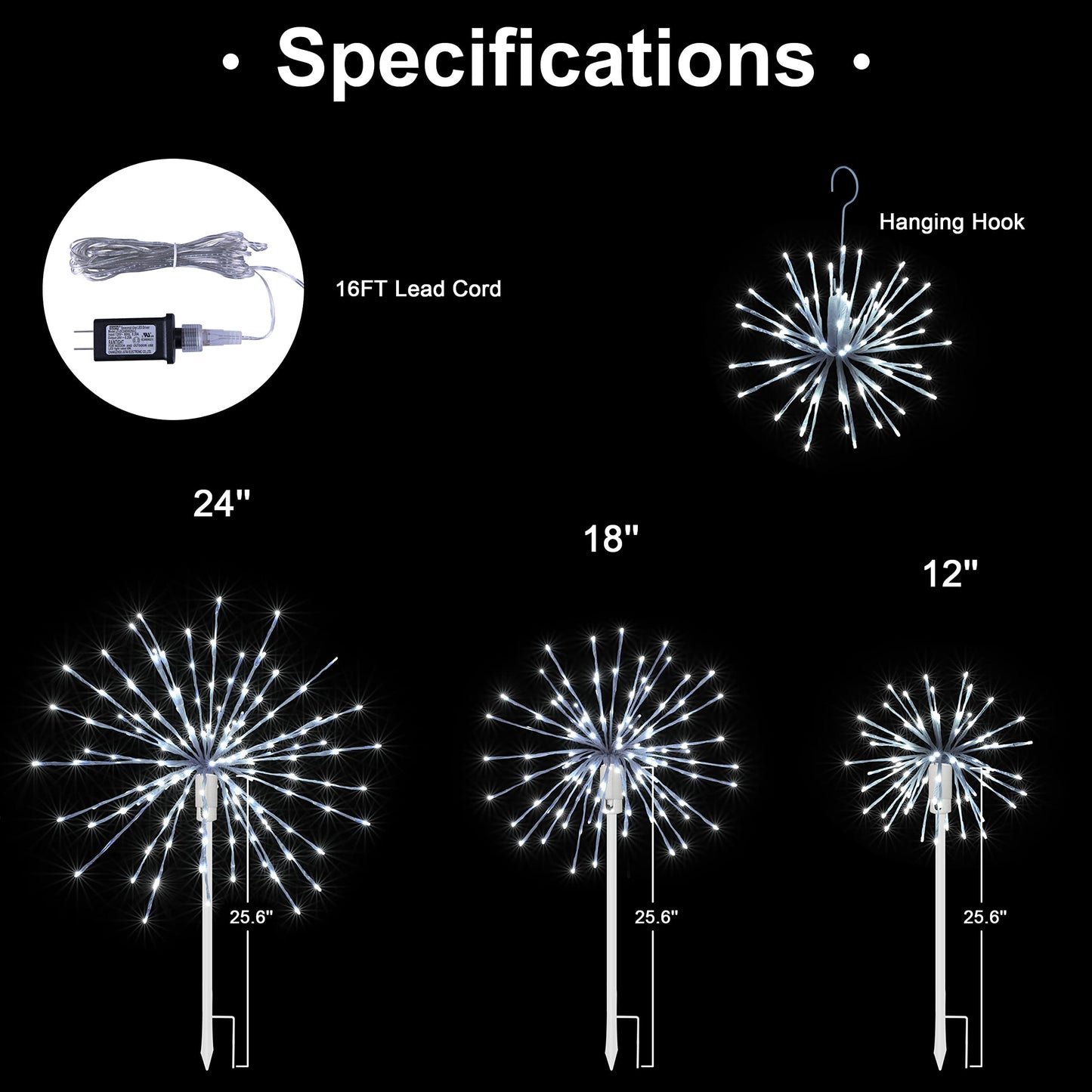 Lightshare 12" Starburst Light Lighted Ball 80 LED Firework Lights White Twinkle Hanging Ball Dual-use for Patio Walkway Pathway Decoration Indoor/Outdoor
