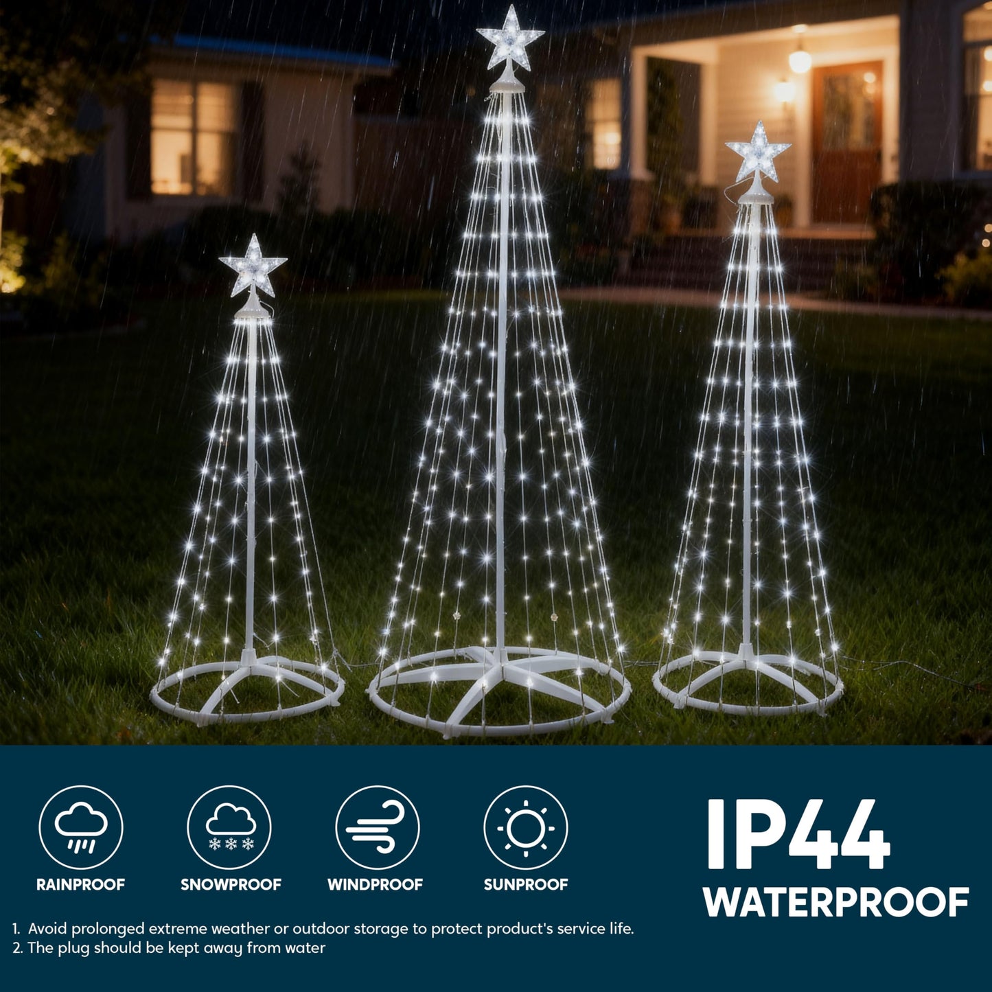 JOYIN 3 Pack LED Christmas Cone Tree Lights, 4FT 5FT 6FT Outdoor Lighted Tree with 8 Lighting Modes & Star Topper, Christmas Decorations for Yard Porch Patio Garden Holiday Decor, Cool White