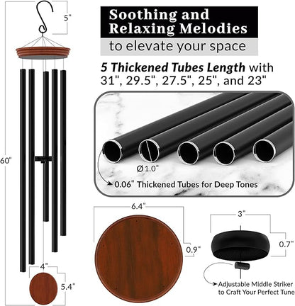 Extra Large Outdoor Wind Chimes 60" (Deep Tone, Weather Resistant)