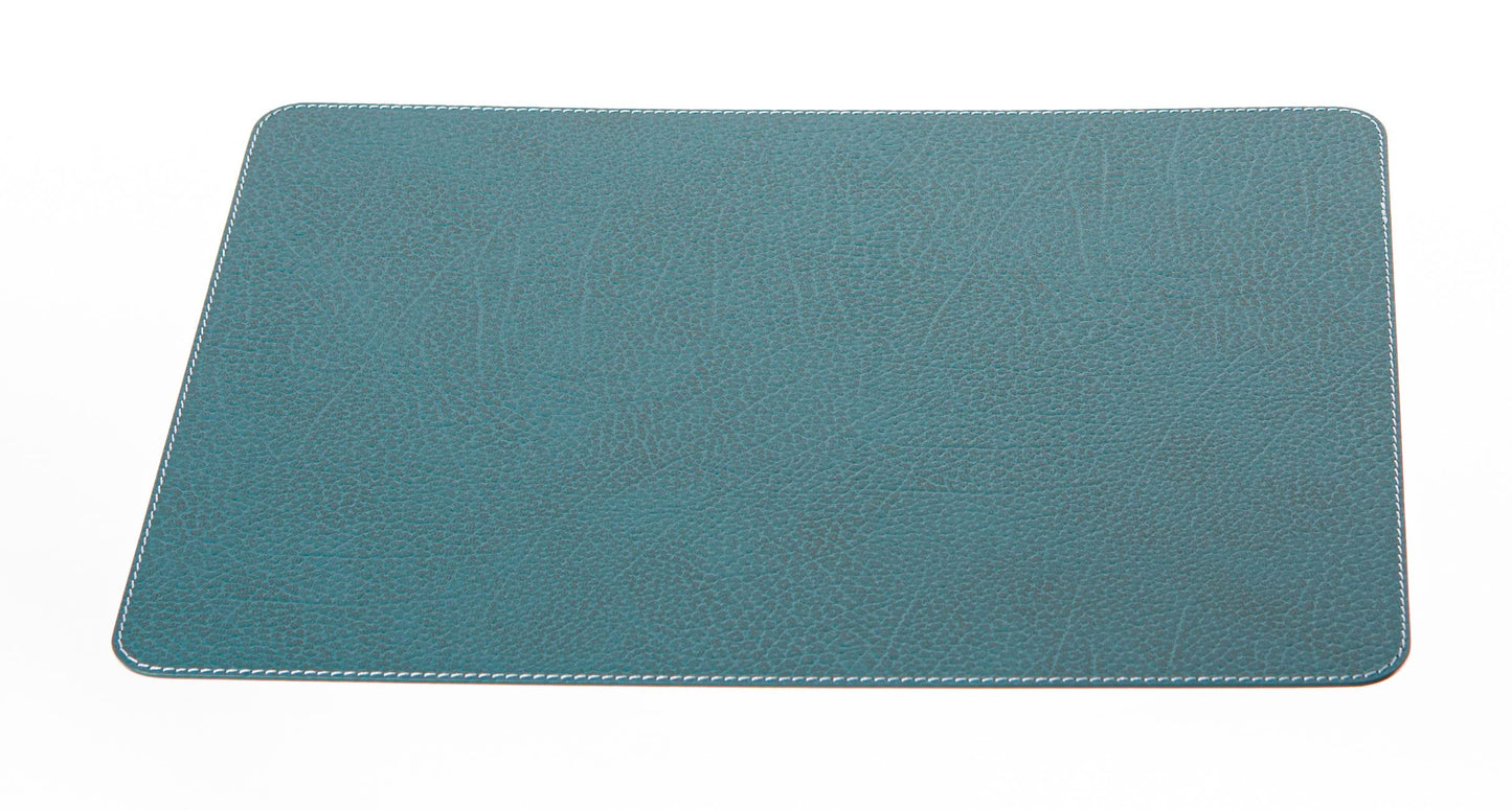 Nikalaz Set of 4 Placemats and 4 Coasters Made of Recycled Leather (18''x13'', Petroleum Green)