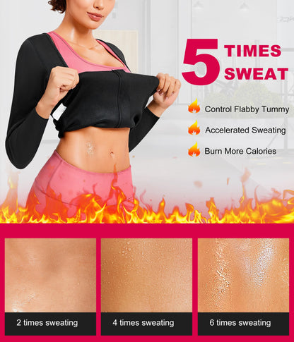 Gotoly Women Waist Trainer Hot Neoprene Shirt Sauna Suit Sweat Body Shaper Jacket Top Zipper Long Sleeve