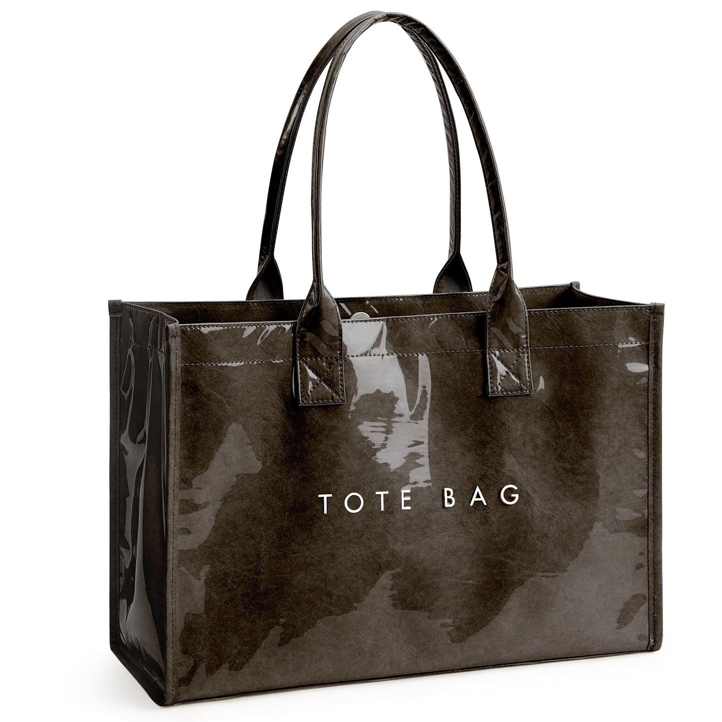 KALIDI PVC Tote Bag Women’s Kraft Paper Work Handbags Purses with Top Handle,Coffee