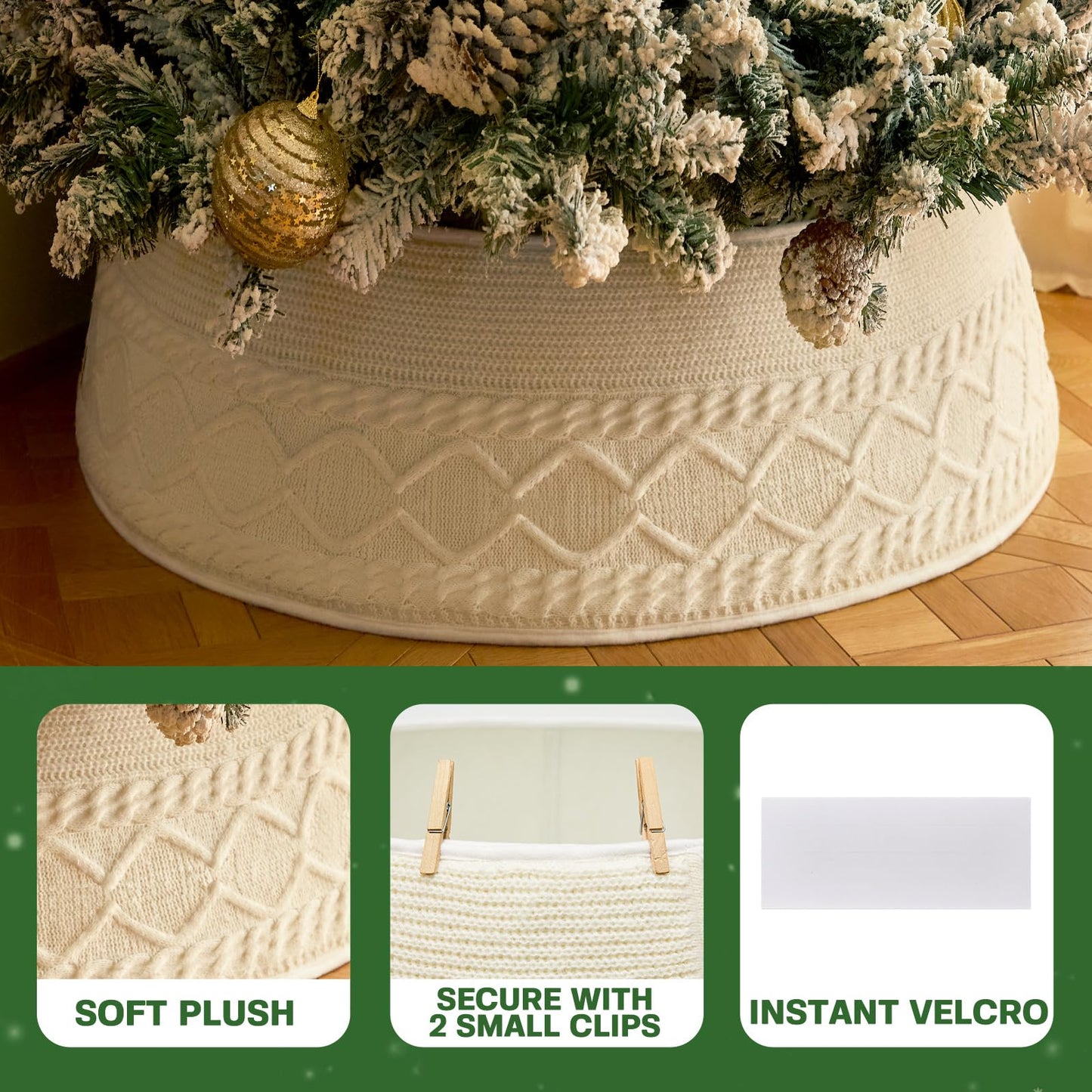 Christmas Tree Collar, Knit White Rustic Farmhouse Christmas Tree Skirt,Adjusted Christmas Tree Base Cover for Artificial Trees for 6ft 6.5 ft 7ft 7.5ft Tree