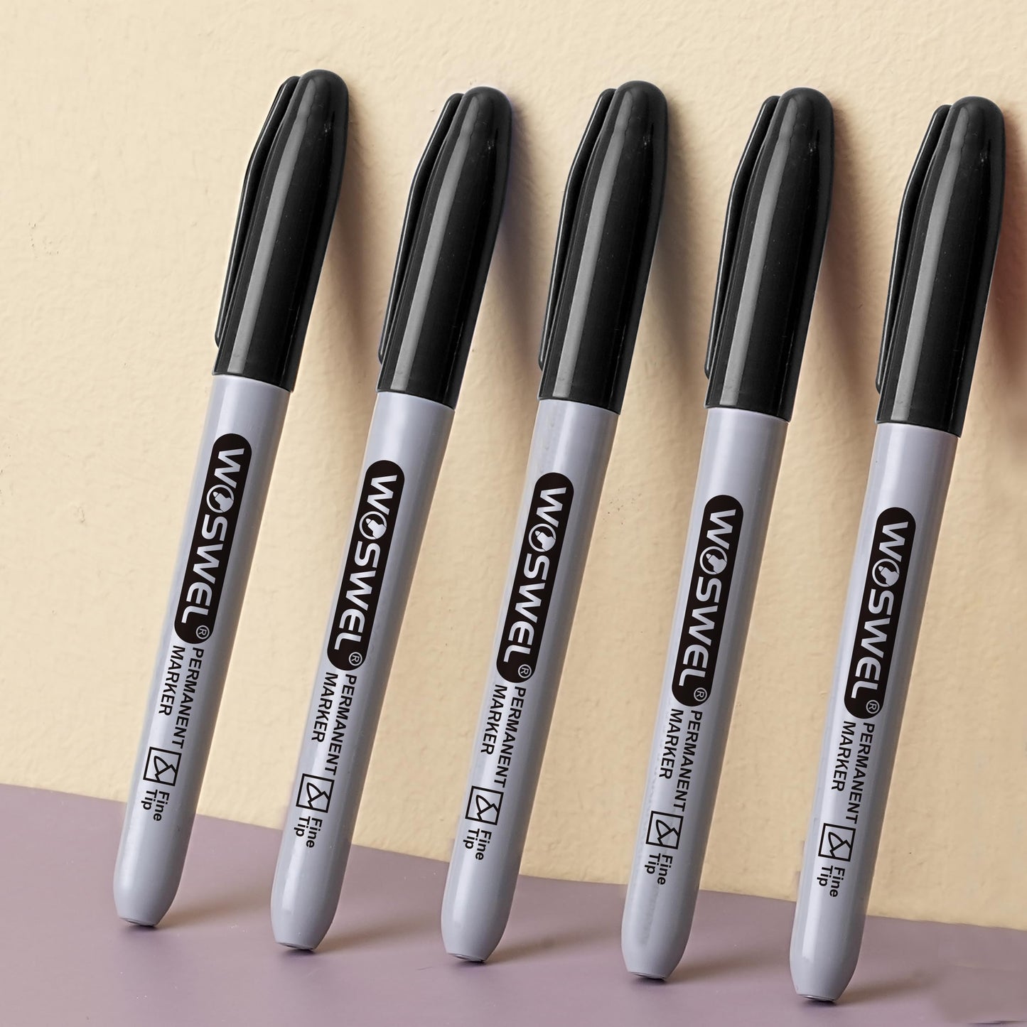 WOSWEL Permanent Markers Bulk, 200 Pack, Black Permanent Marker Pens, Fine Tip, Waterproof, Quick Drying, Smooth Writing, Used on Glass Metal Stone Paper Most Surfaces, Office School Supplies