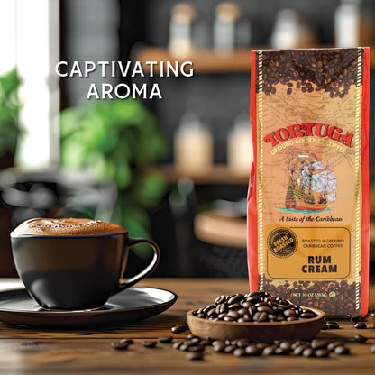 TORTUGA Caribbean Rum Cream Flavored Coffee- Roasted and Ground Coffee 10oz - The Perfect Premium Gourmet Gift for Gift Baskets, Parties, Holidays, and Birthdays