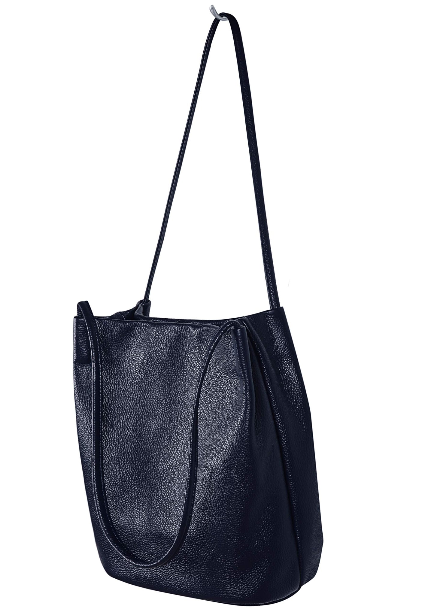 Iswee Genuine Leather Tote Purse Hobo Purses for Women Satchel Shoulder Bag Bucket Bags ladies Designer Handbags (Navy Blue Lichee)