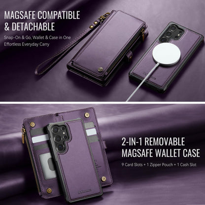 Defencase for Samsung Galaxy S24 Ultra Magnetic Wallet Case Compatible with Magsafe with RFID Blocking Zipper & Card Holder Women, PU Leather Detachable Phone Case for Galaxy S24 Ultra 6.8", Purple