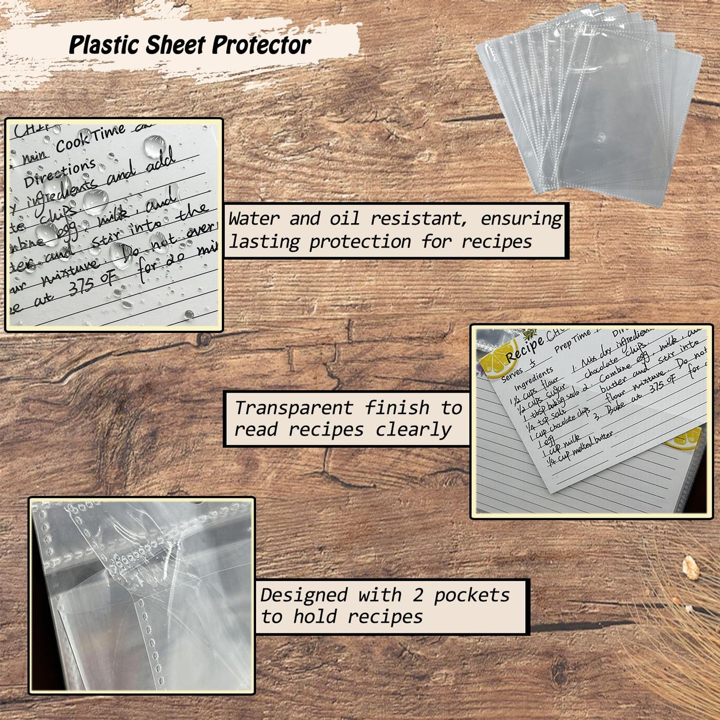 Recipe Binder with Plastic Sleeves, Stand Up Recipe Book Binder for 30 Recipe Cards 4x6, Recipe Organizer Kit Blank Cook Book for DIY Recipe Cards and 15 Clear Sheet Protectors (Sage, for 30 Cards)