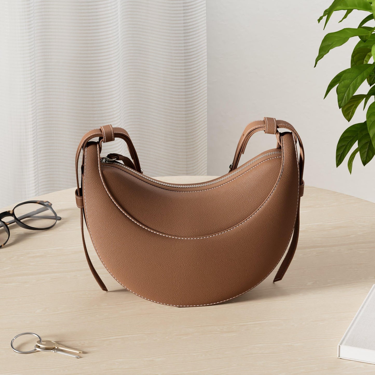 Faux Leather Saddle Bag for Women Shoulder Bag Crescent Purse Trendy Crossbody Purse Hobo Handbag