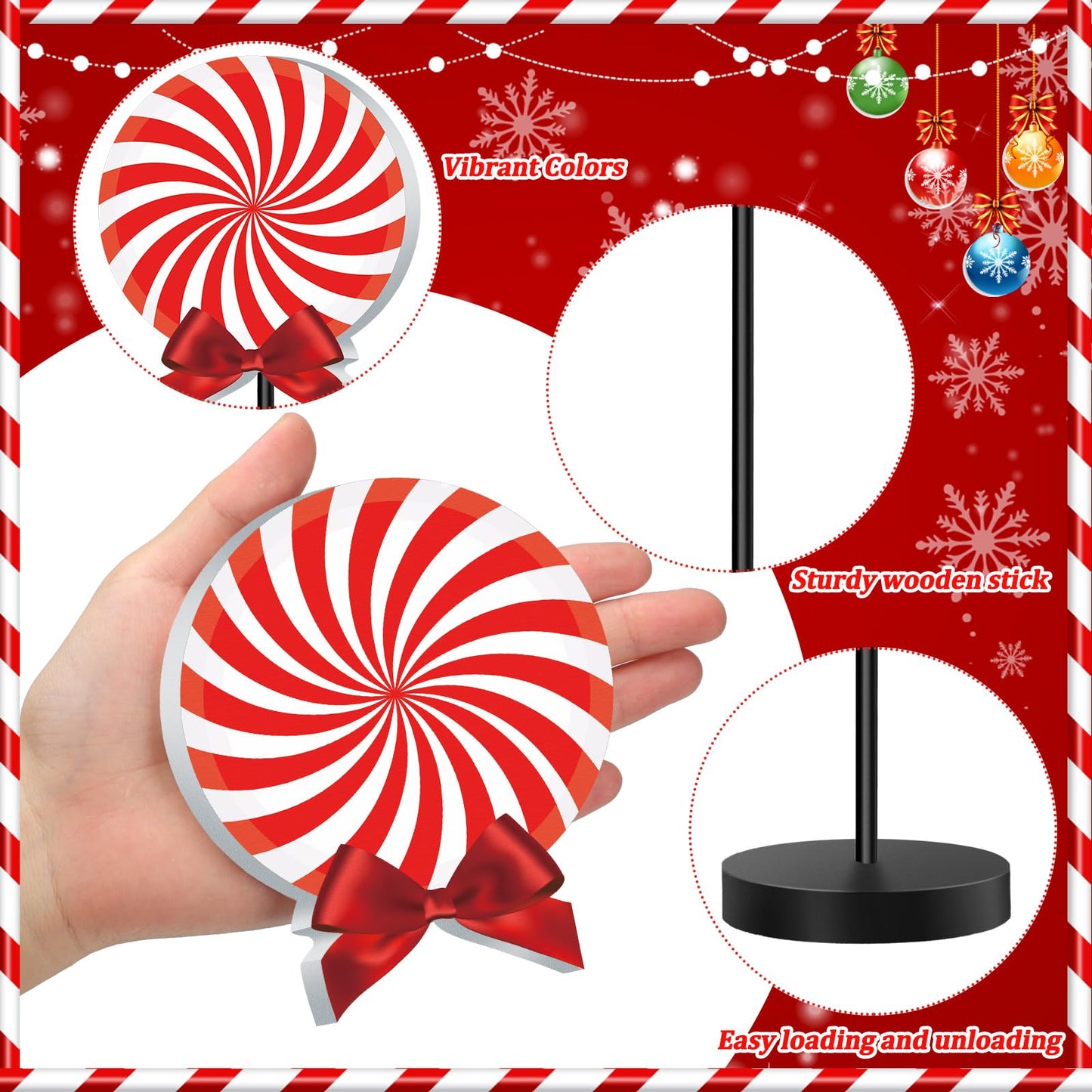 Geetery 6 Pcs Christmas Table Decorations Wood Candy Set Red Christmas Tiered Tray Decor Peppermint Tables Signs Home Decorations for Xmas Holiday Kitchen Table Top Decor(Red White,Classic)