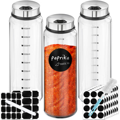 Segarty Spice Jars, 6 Pack 3 oz Spice Bottles with Shaker Lids, Glass Empty Storage Containers with Adjustable Stainless Steel Flow Top for Your Regularly Used Spices